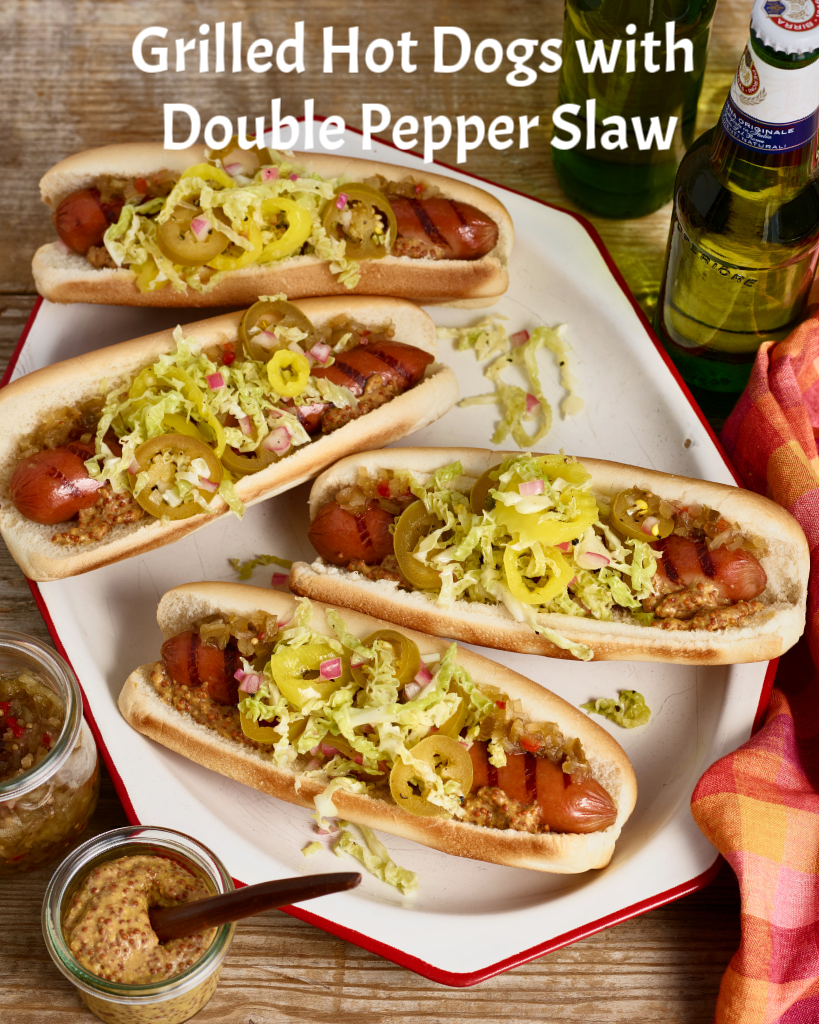 Grilled Hot Dogs with Double Pepper Slaw